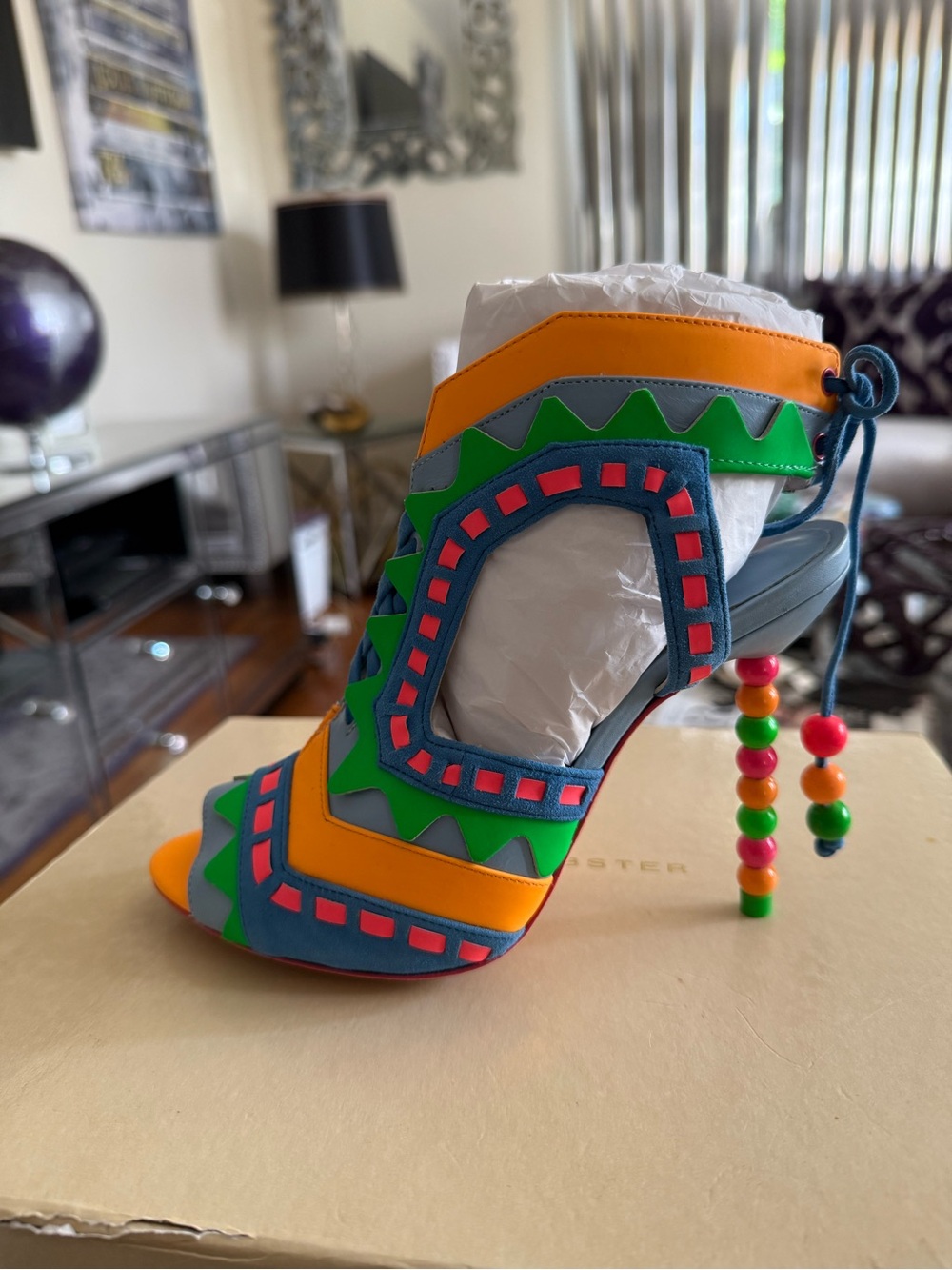 Sophia Webster Orange Green Blue Pink Beaded Heel Sandal